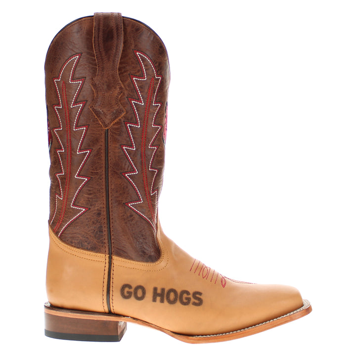 Men's University of Arkansas Lasered Vamp Tan Cowboy Boots by Vaccari