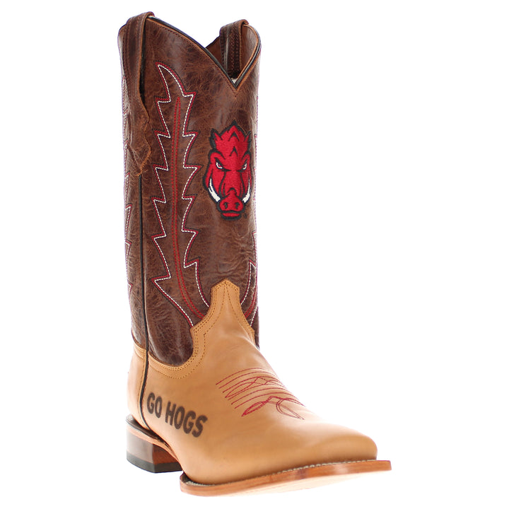 Men's University of Arkansas Lasered Vamp Tan Cowboy Boots by Vaccari
