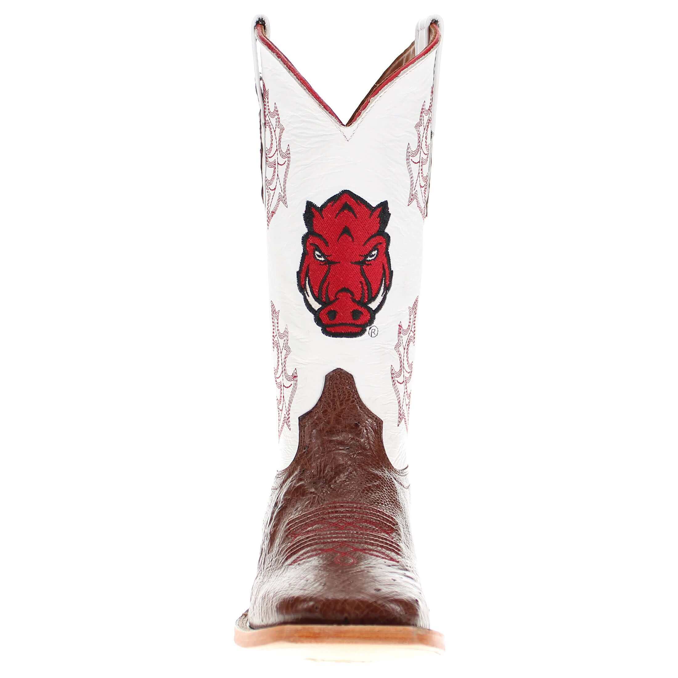Men's University of Arkansas Razorbacks Mocha Broad Square Smooth Ostrich Cowboy Boots Brooks by Vaccari
