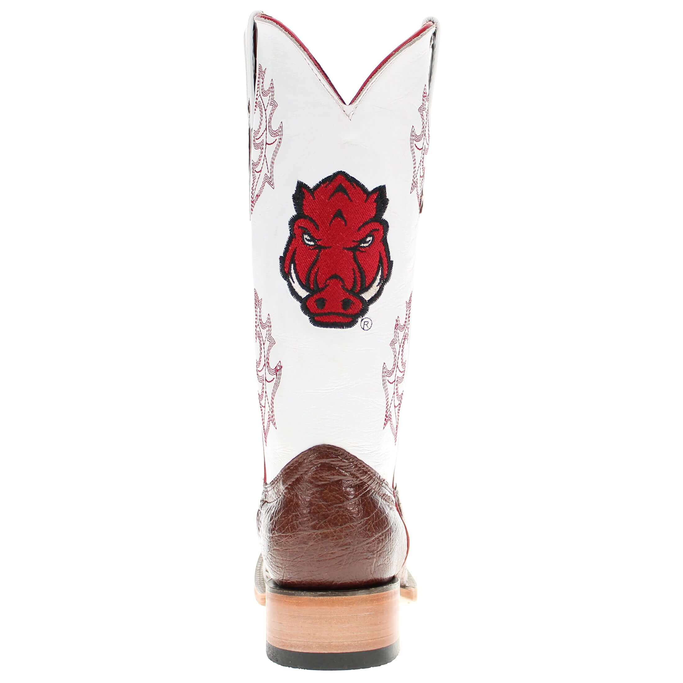 Men's University of Arkansas Razorbacks Mocha Broad Square Smooth Ostrich Cowboy Boots Brooks by Vaccari
