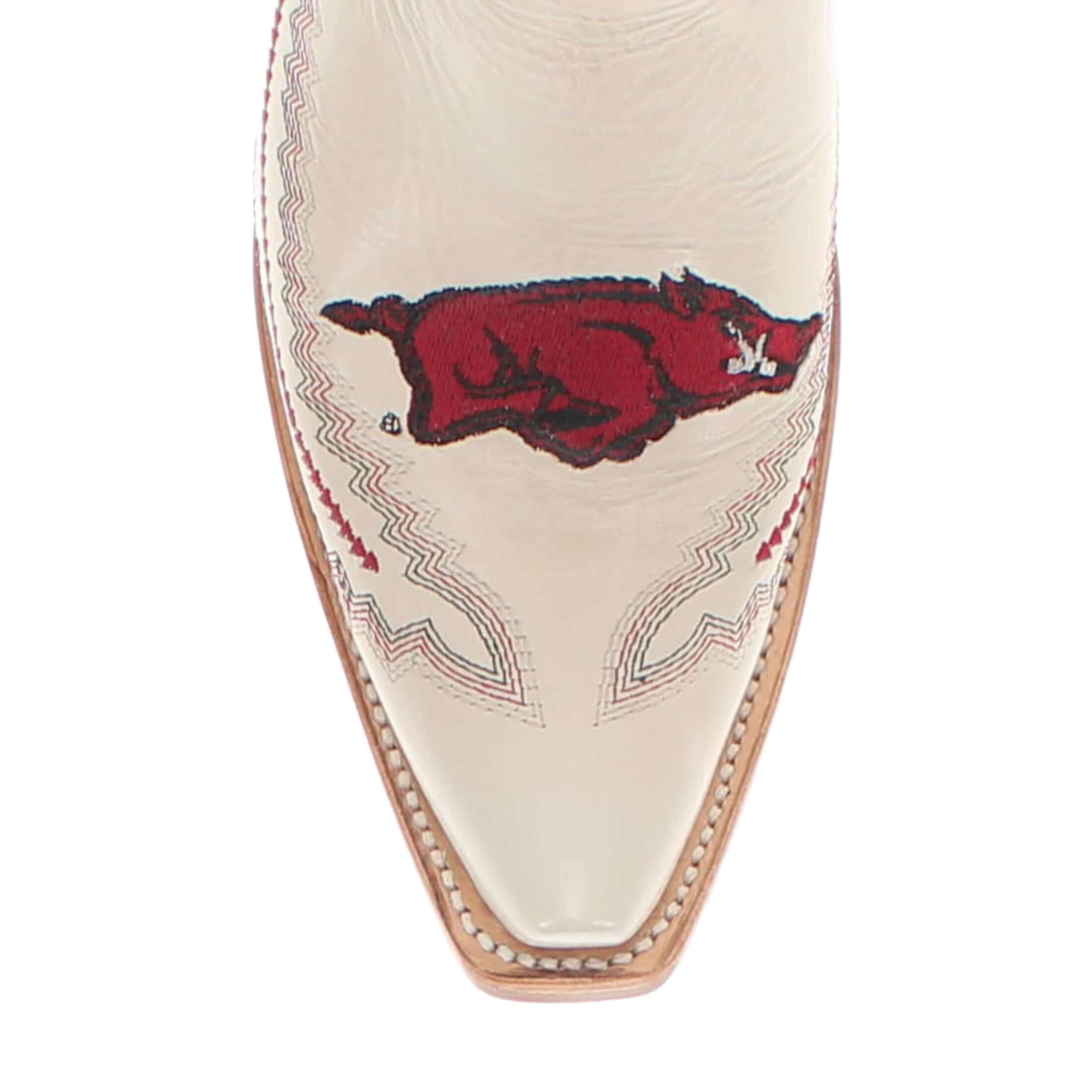 Women's University Arkansas Razorbacks Cowgirl Boots | Arkansas White Snip Toe Boots | Officially Licensed | Naomi