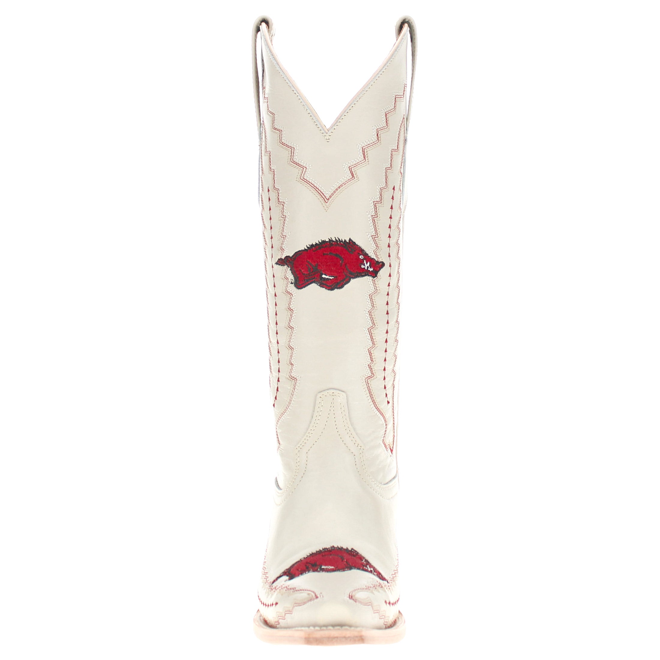 Women's University Arkansas Razorbacks Cowgirl Boots | Arkansas White Snip Toe Boots | Officially Licensed | Naomi