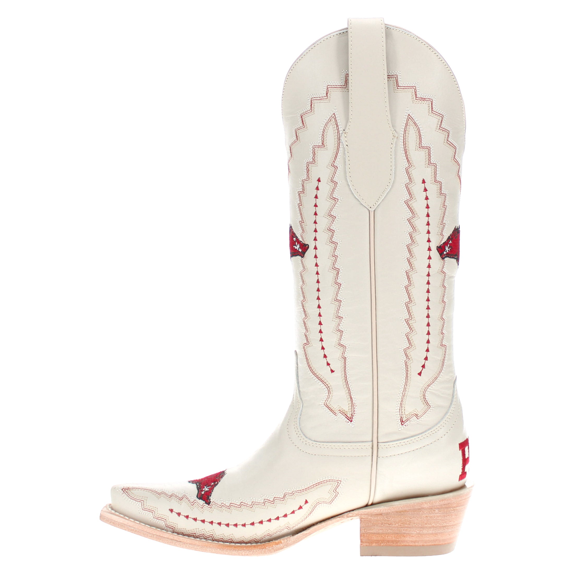 Women's University Arkansas Razorbacks Cowgirl Boots | Arkansas White Snip Toe Boots | Officially Licensed | Naomi