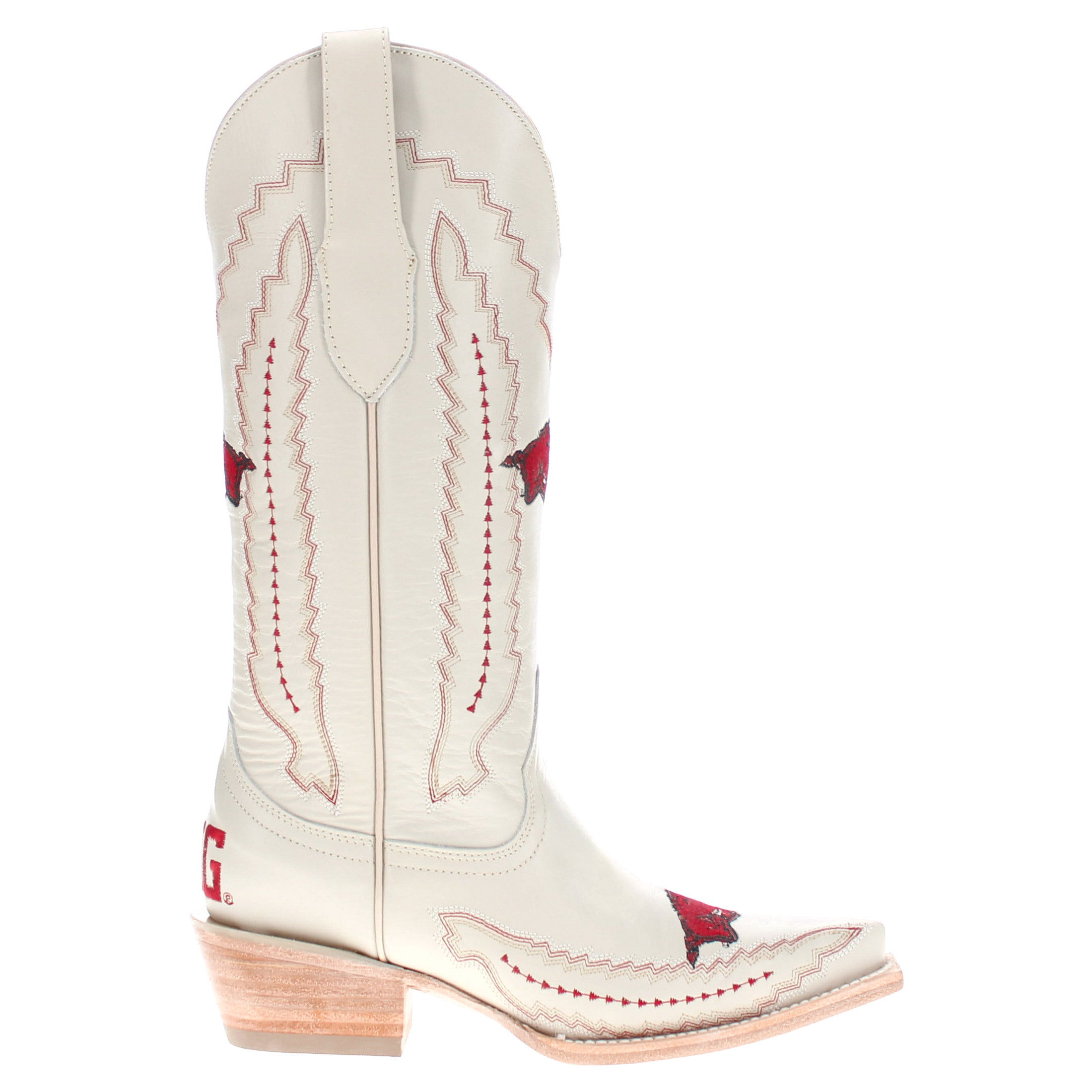 Women's University Arkansas Razorbacks Cowgirl Boots | Arkansas White Snip Toe Boots | Officially Licensed | Naomi