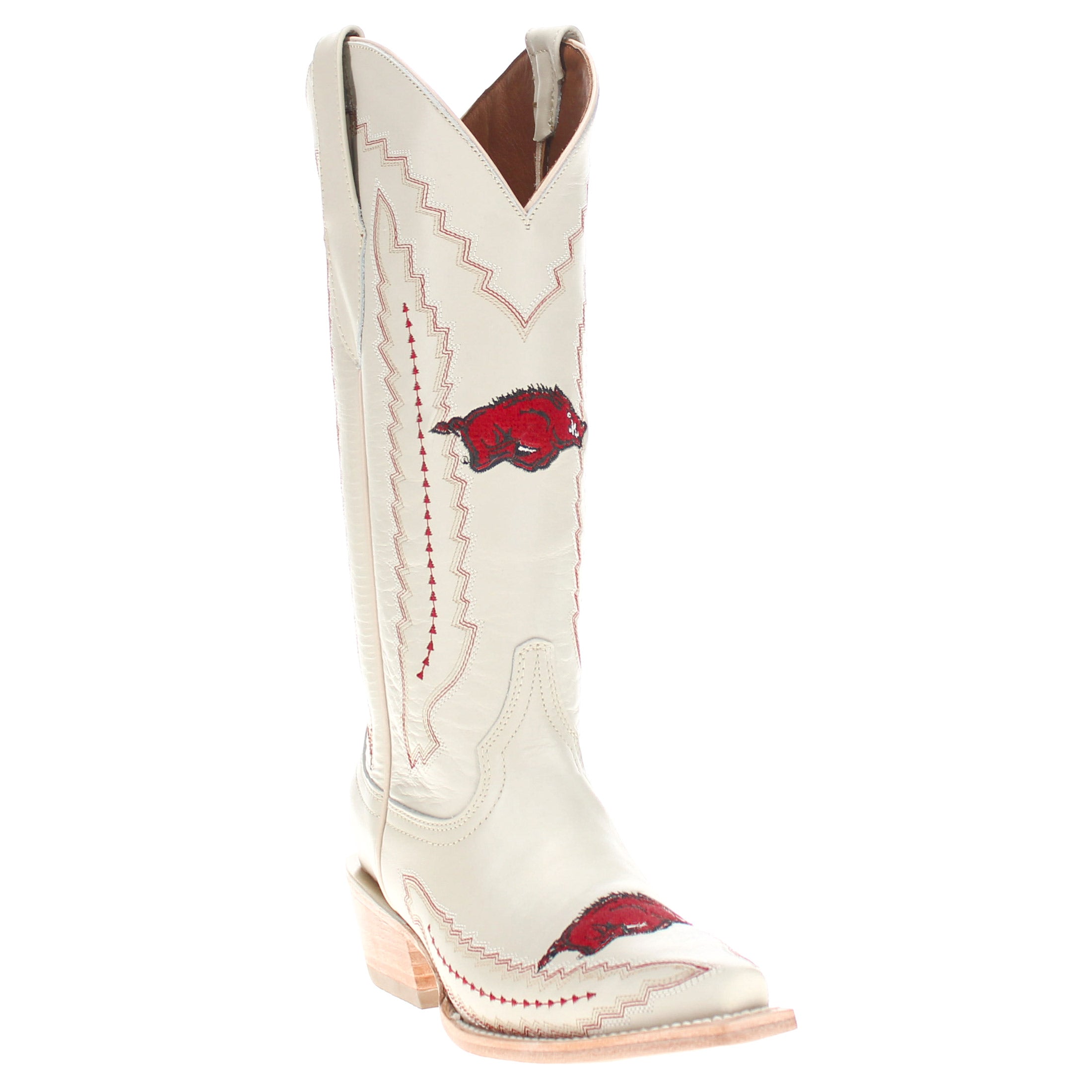 Women's University Arkansas Razorbacks Cowgirl Boots | Arkansas White Snip Toe Boots | Officially Licensed | Naomi