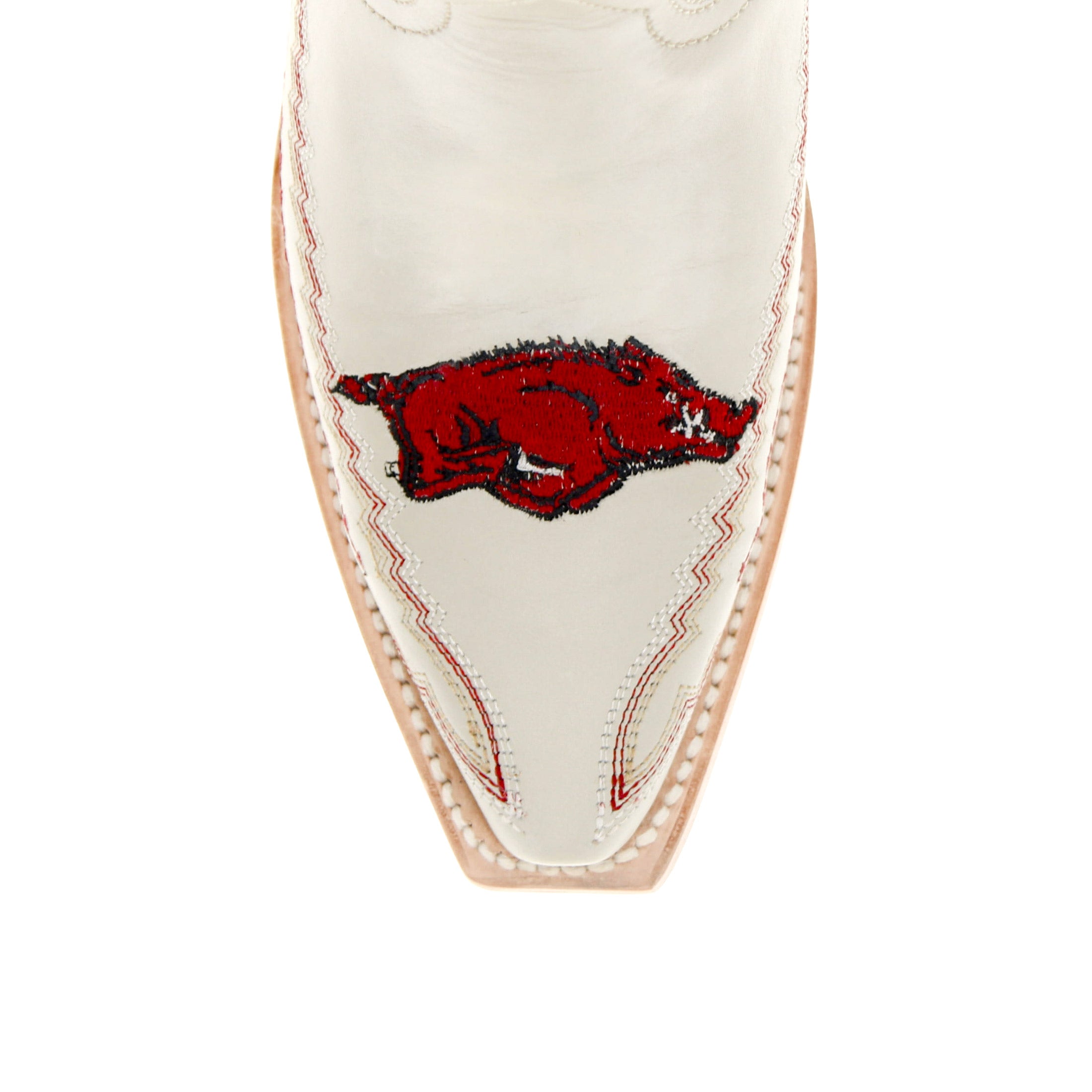 Women's University Arkansas Razorbacks Cowgirl Boots | Arkansas White Snip Toe Boots | Officially Licensed | Naomi