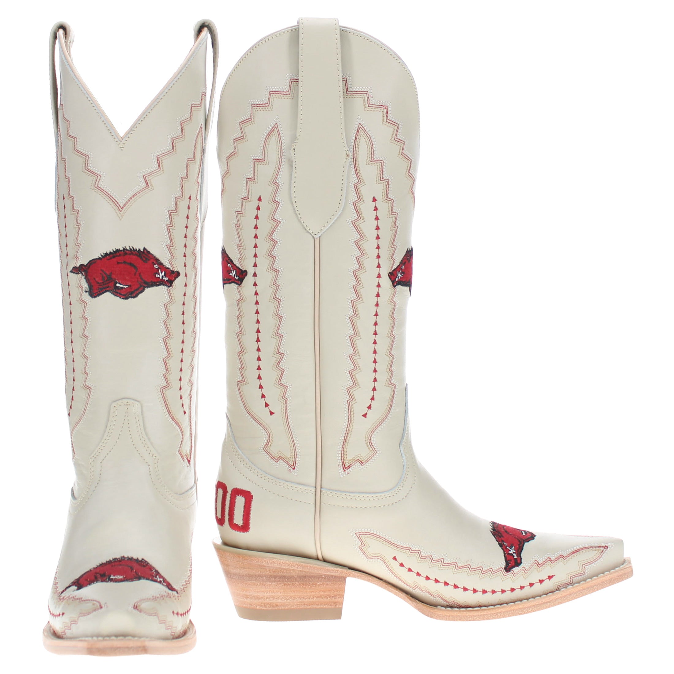 Women's University Arkansas Razorbacks Cowgirl Boots | Arkansas White Snip Toe Boots | Officially Licensed | Naomi