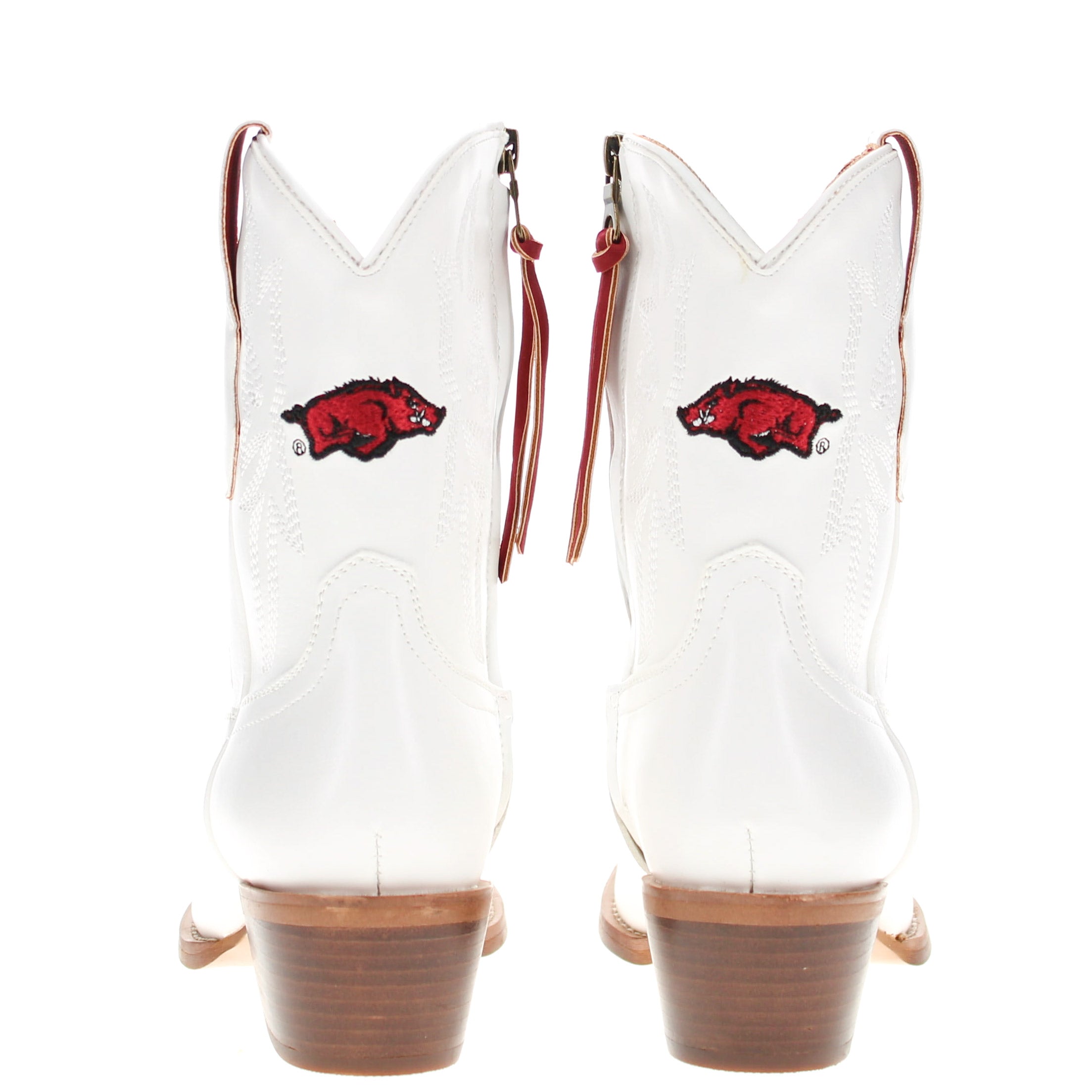Women's University of Arkansas White Cowgirl Boots with Color Tassel Lynn by V by Vaccari