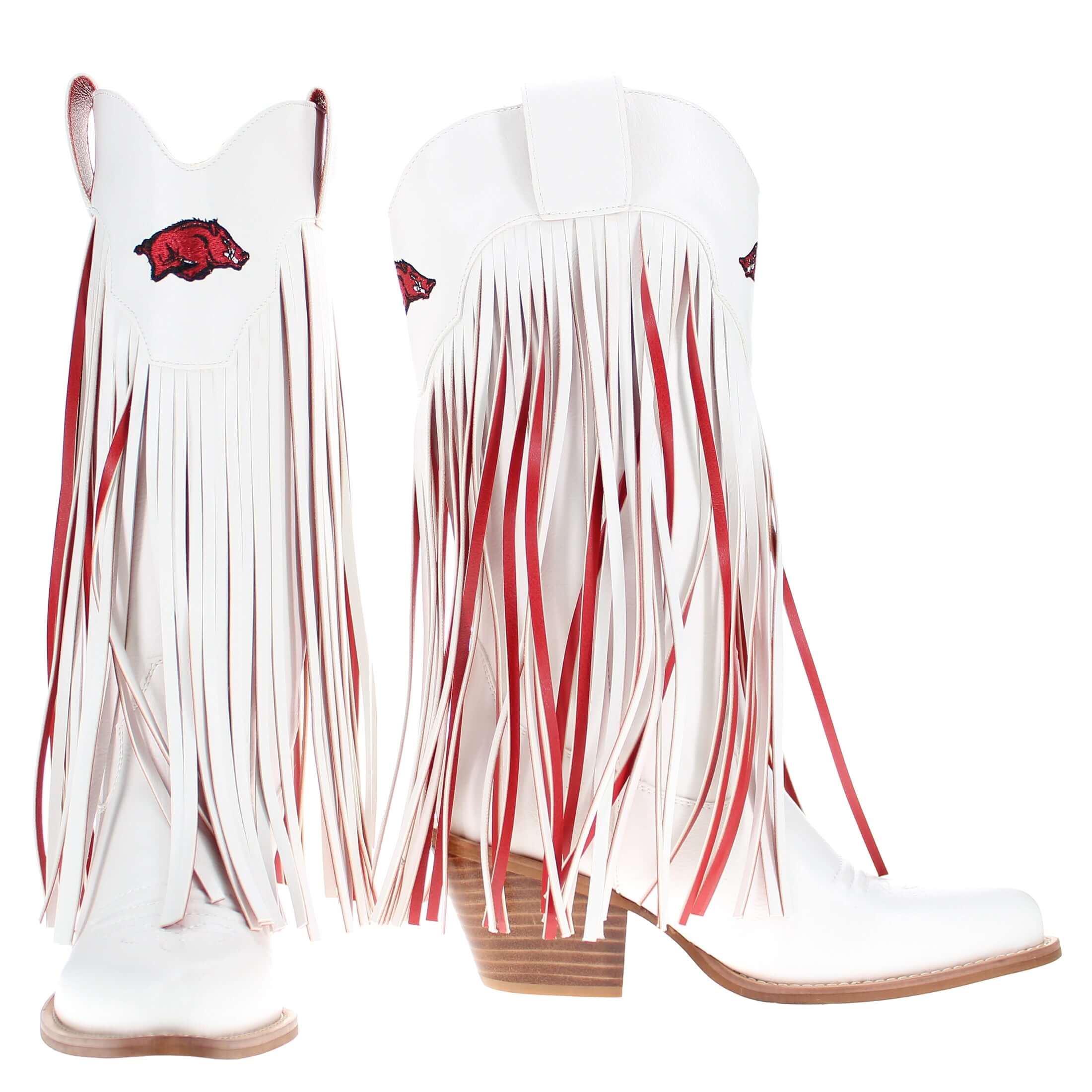 University of Arkansas Kacey White Fringe Boot By V By Vaccari