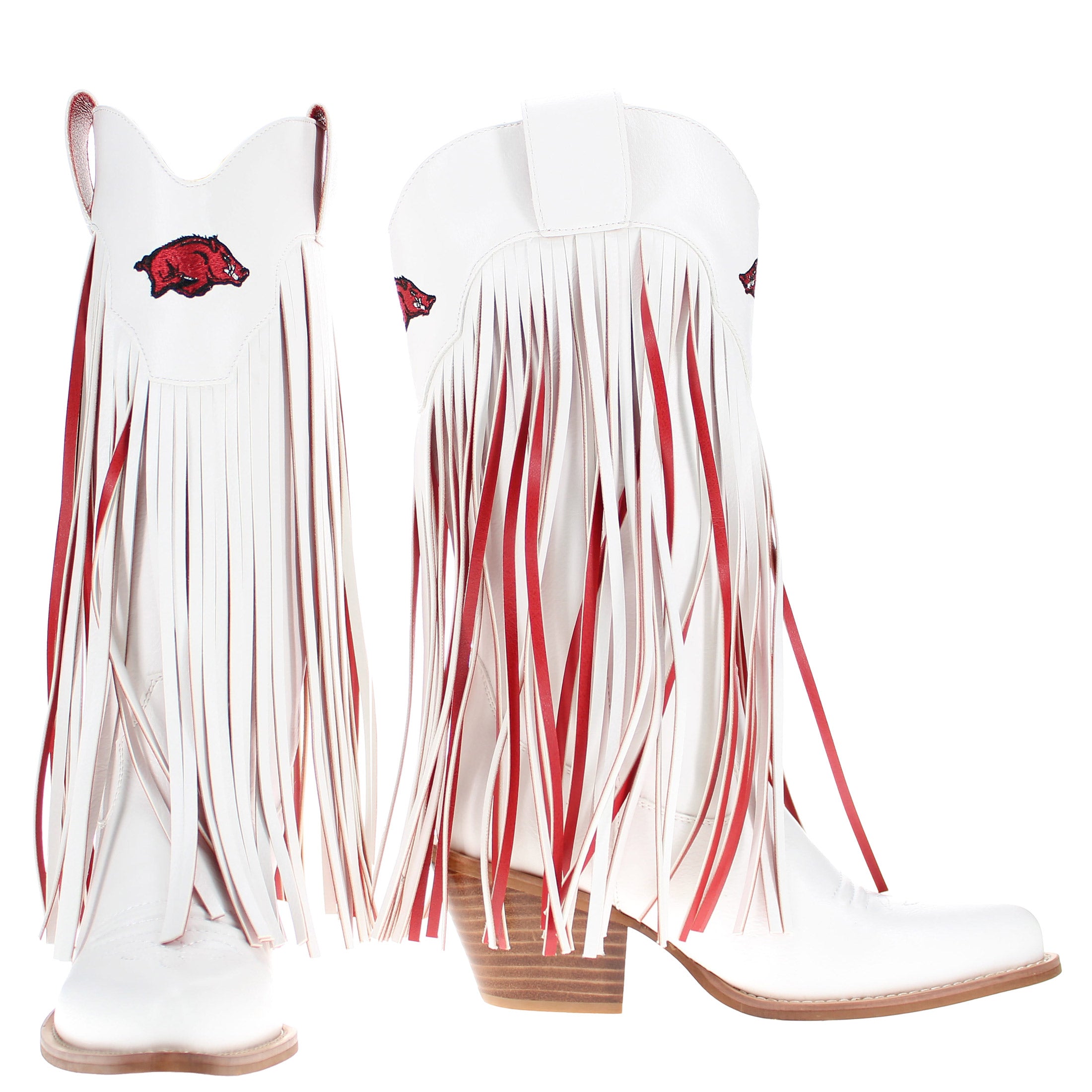 University of Arkansas Kacey White Fringe Boot By V By Vaccari