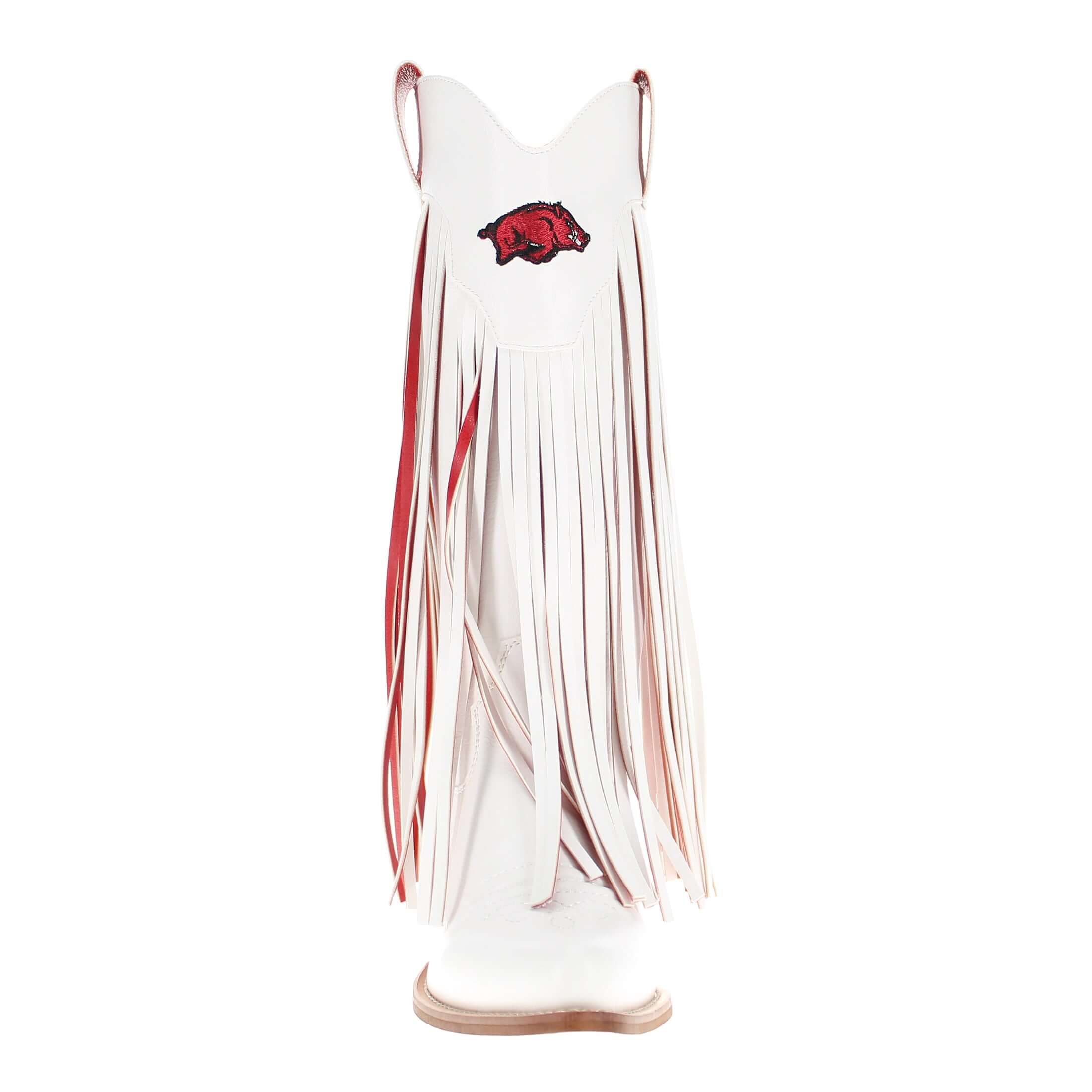 University of Arkansas Kacey White Fringe Boot By V By Vaccari