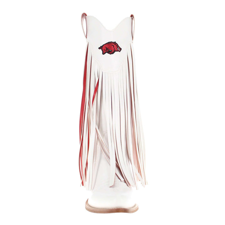 University of Arkansas Kacey White Fringe Boot By V By Vaccari