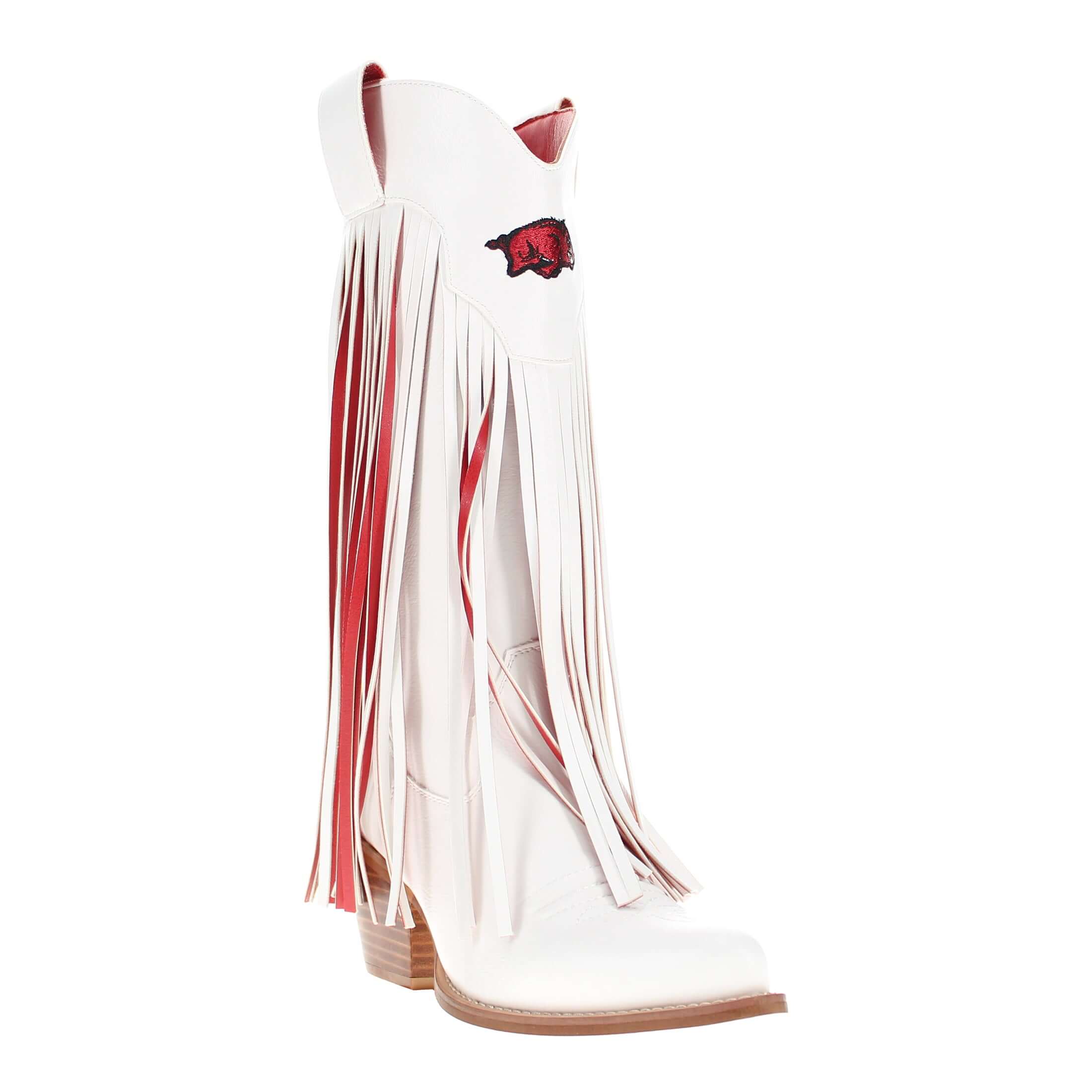University of Arkansas Kacey White Fringe Boot By V By Vaccari