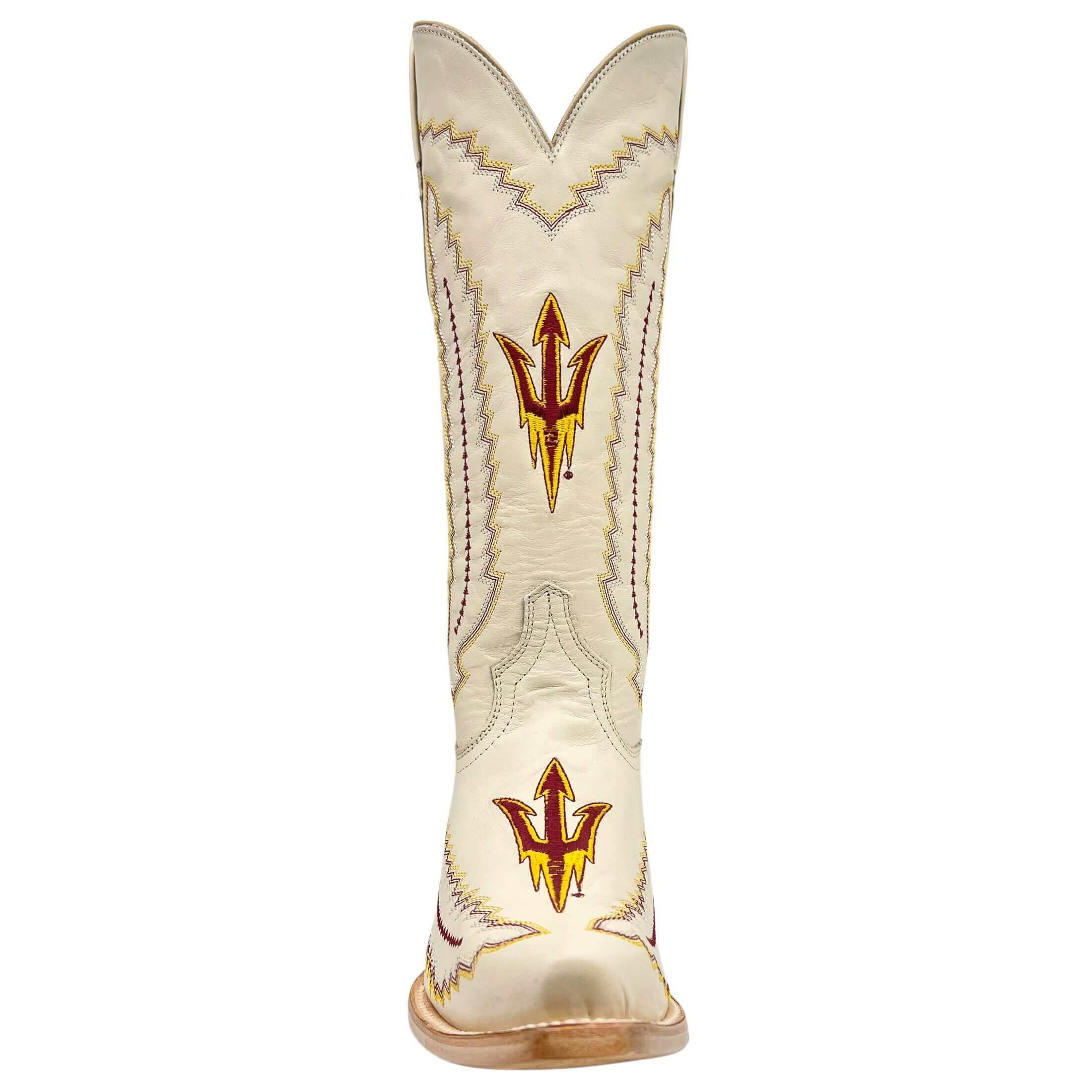 Women's University of Arizona State Sundevils Cowgirl Boots | ASU White Snip Toe Boots | Officially Licensed | Naomi