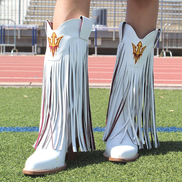Azriona State University Kacey White Fringe Boot By V By Vaccari