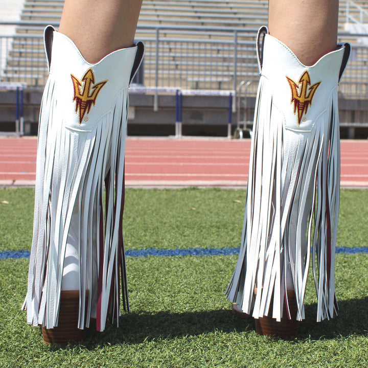 Azriona State University Kacey White Fringe Boot By V By Vaccari