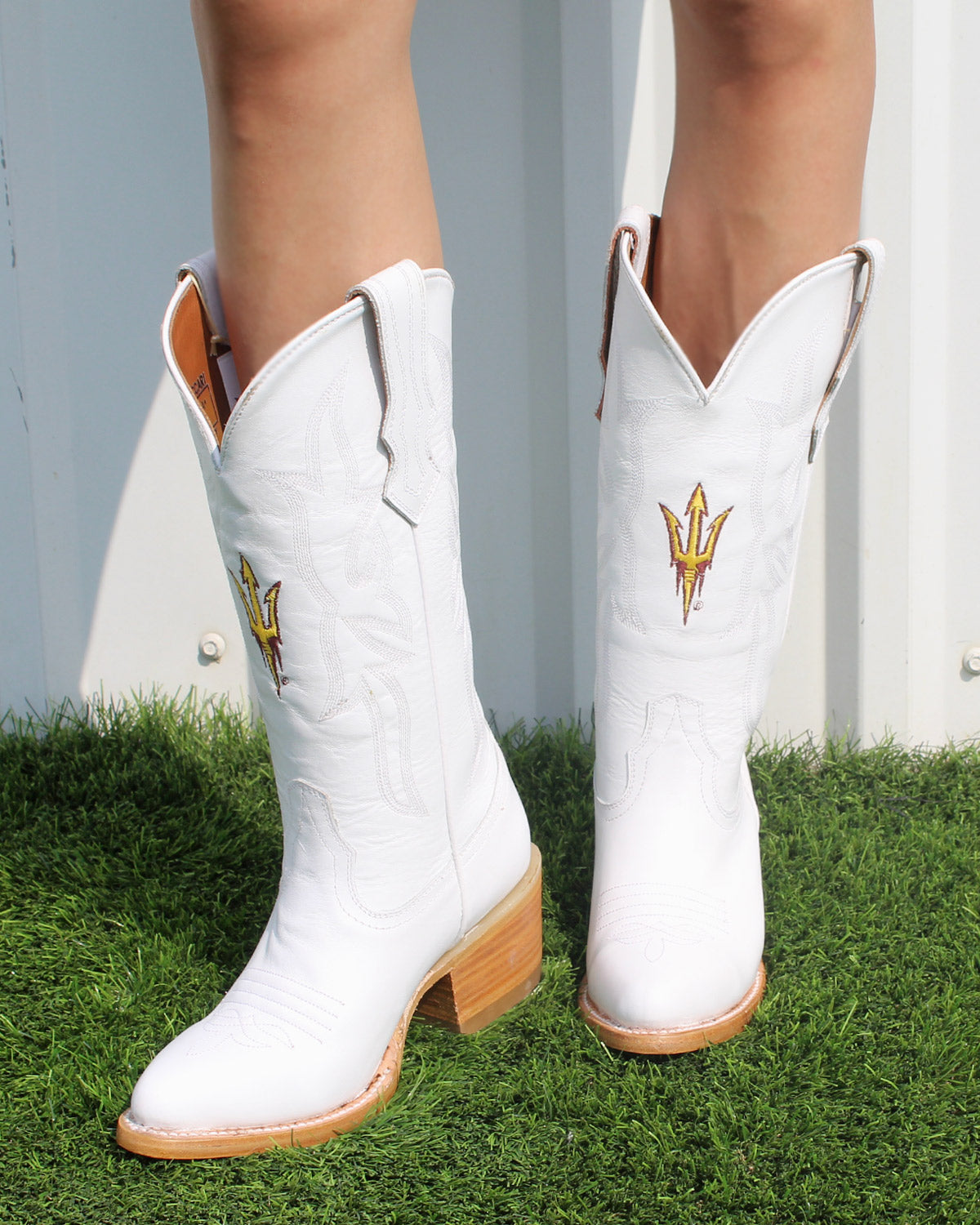 Women's ASU White Cowgirl Boots Leighton by Vaccari University