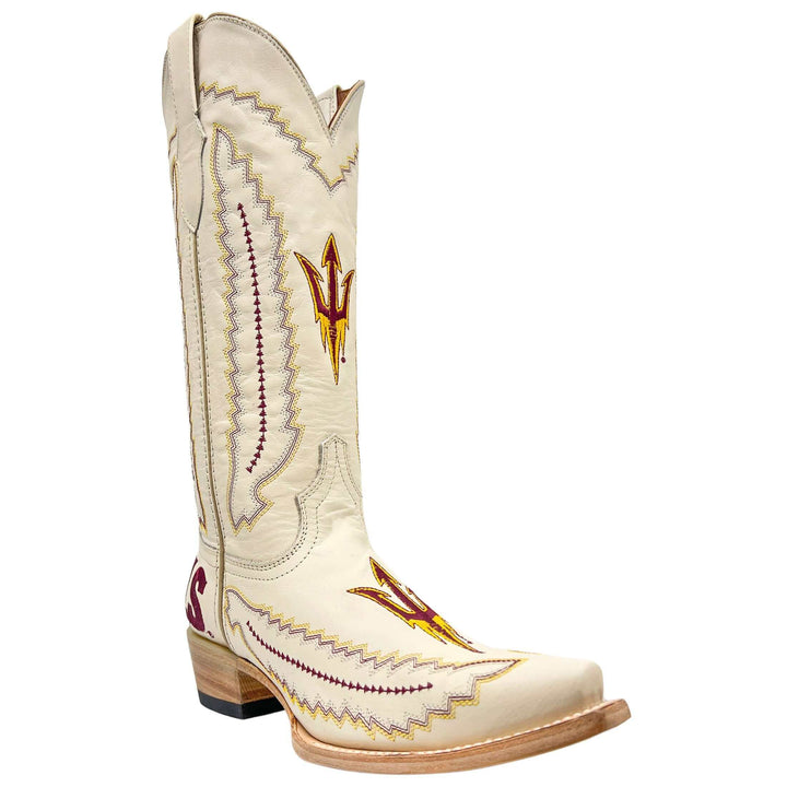 Women's University of Arizona State Sundevils Cowgirl Boots | ASU White Snip Toe Boots | Officially Licensed | Naomi