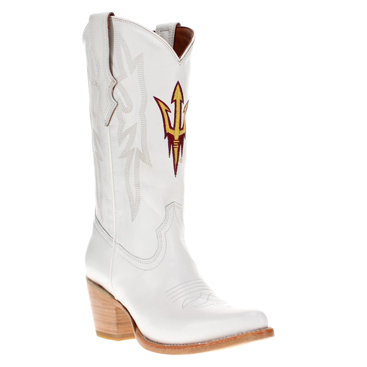 Women's Arizona State University All White Pointed Toe Cowgirl Boots Leighton Vaccari University
