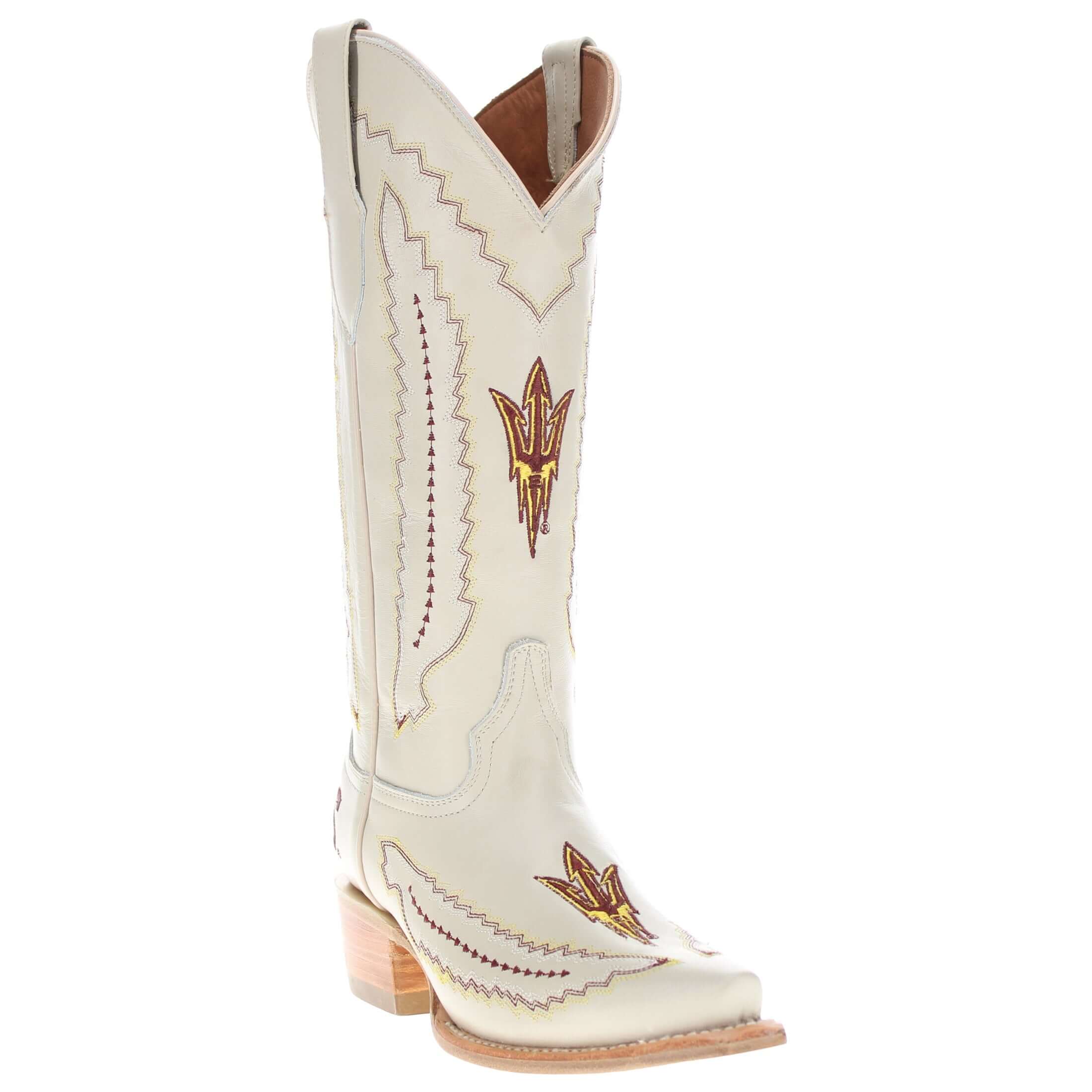 Women's Arizona State University Cowgirl Boots Bone Leather Snip Toe Boots by Vaccari