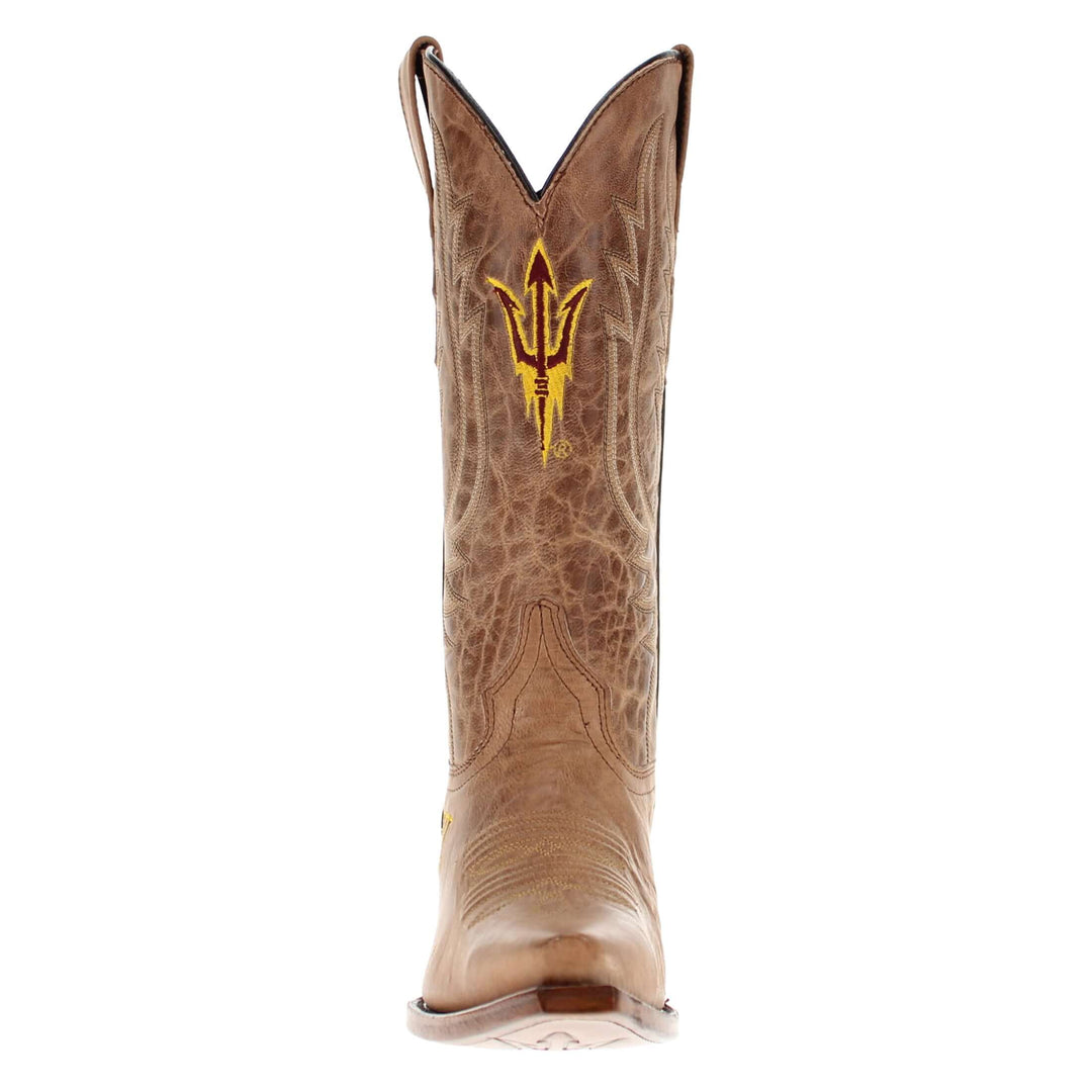 Women's Arizona State University Sundevils Tan Leather Snip Toe Cowgirl Boots by Vaccari