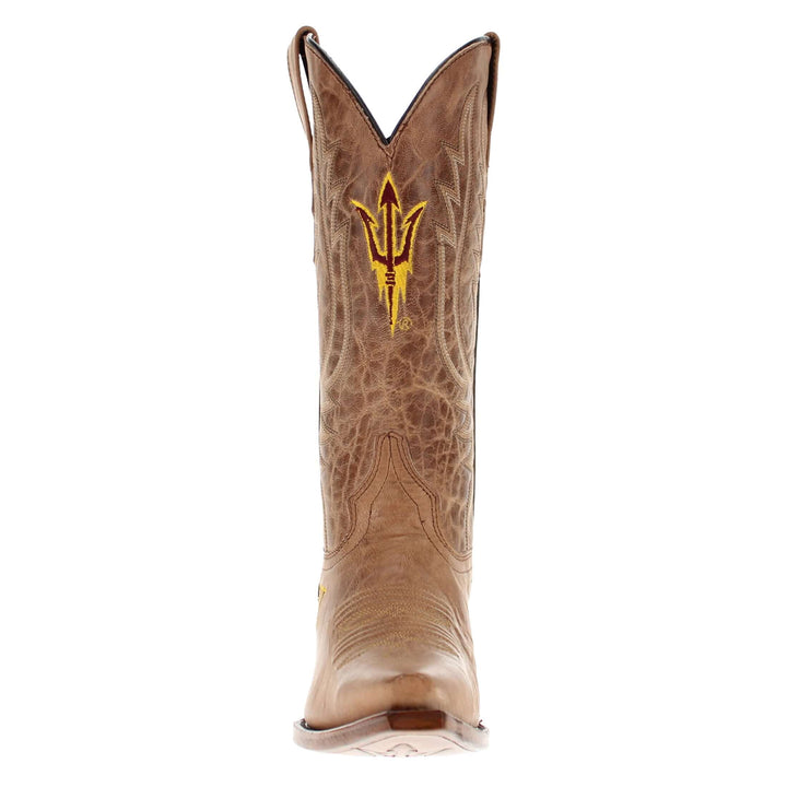 Women's Arizona State University Sundevils Tan Leather Snip Toe Cowgirl Boots by Vaccari