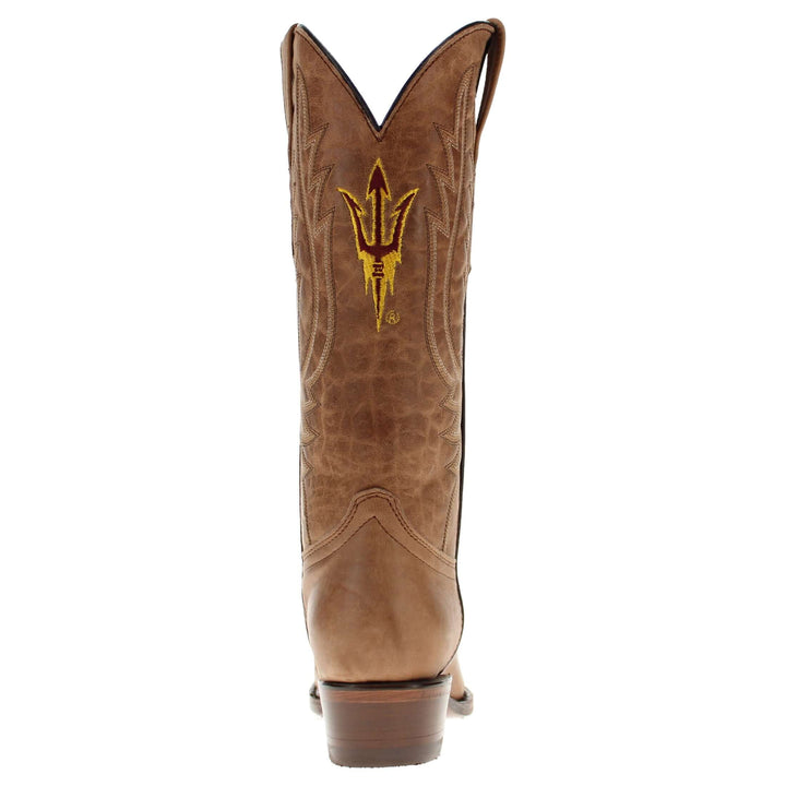Women's Arizona State University Sundevils Tan Leather Snip Toe Cowgirl Boots by Vaccari