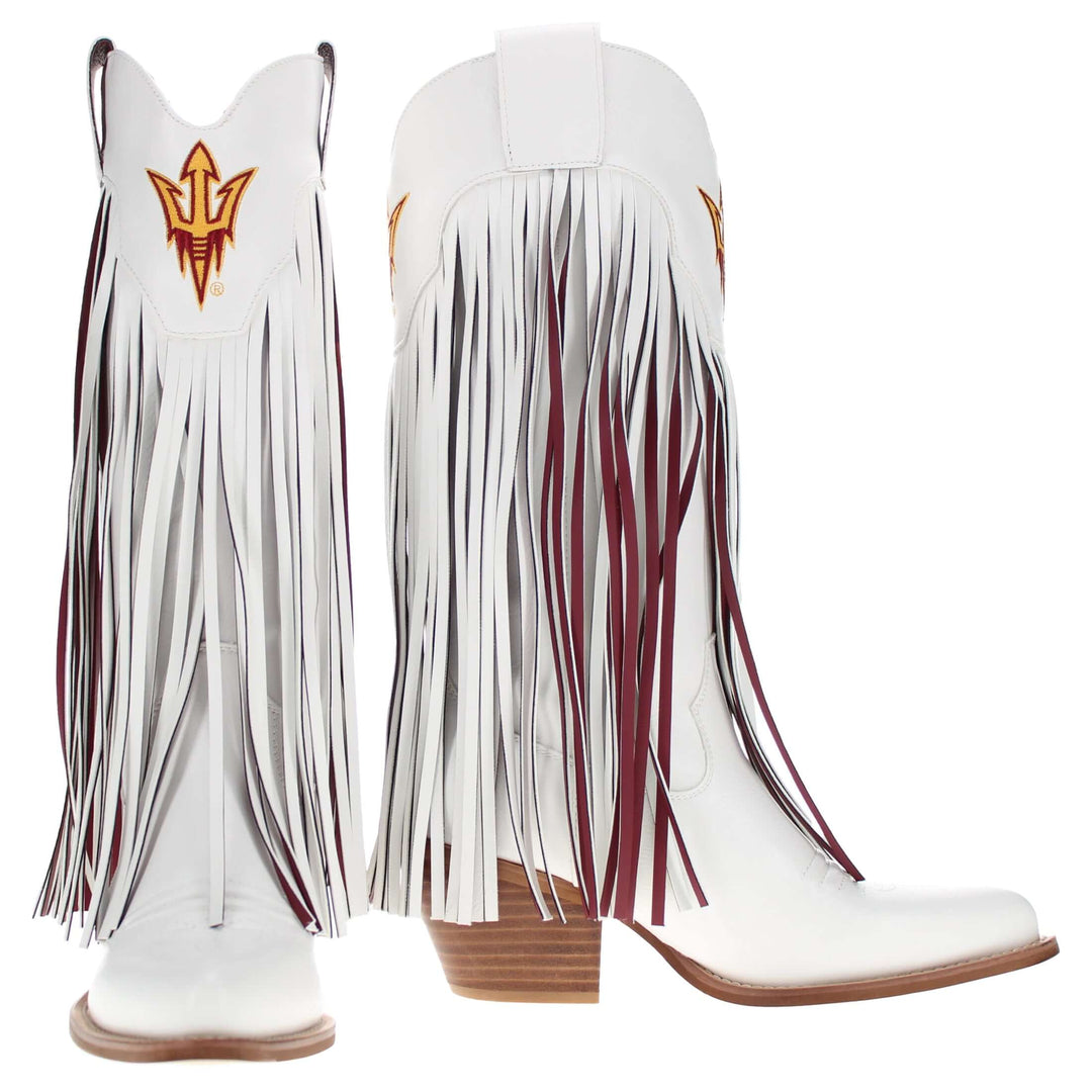 Azriona State University Kacey White Fringe Boot By V By Vaccari