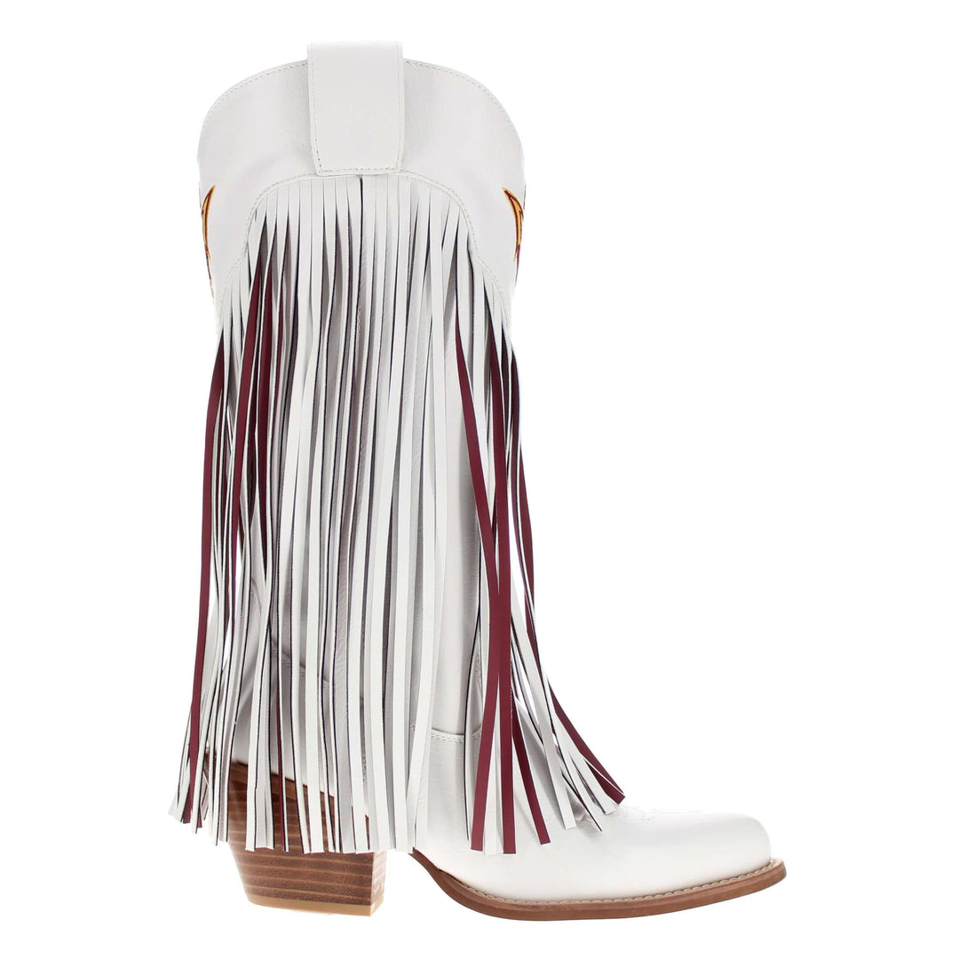 Azriona State University Kacey White Fringe Boot By V By Vaccari