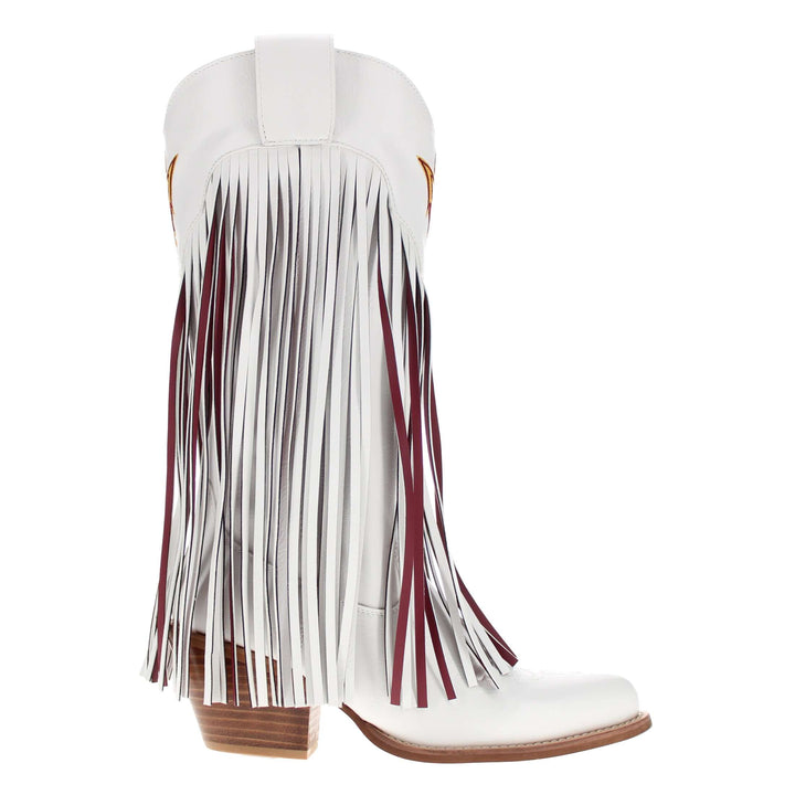 Azriona State University Kacey White Fringe Boot By V By Vaccari
