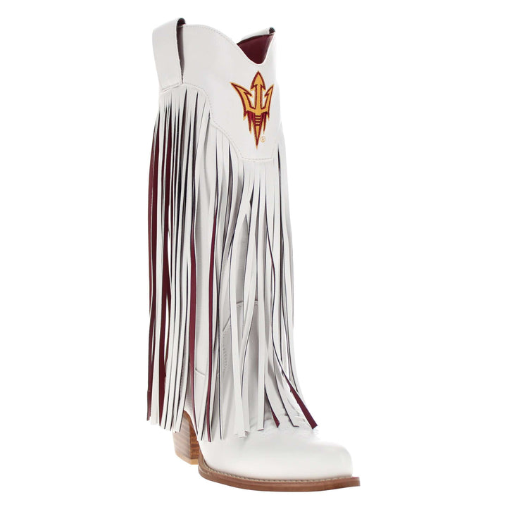 Azriona State University Kacey White Fringe Boot By V By Vaccari