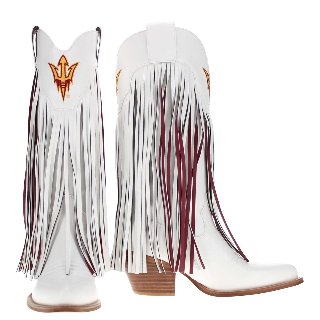 Azriona State University Kacey White Fringe Boot By V By Vaccari