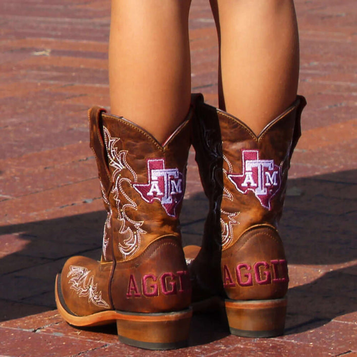 Kid's Amelia Texas A&M University Brass Studs Cowgirl Boots by Vaccari