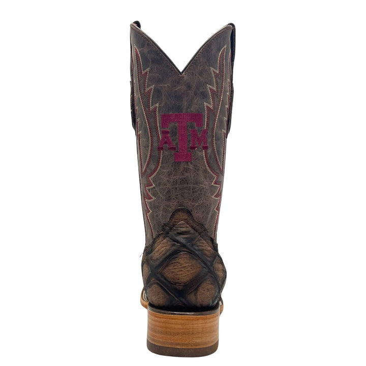 Men's University of Texas A&M Aggies Mocha/Mocha Pirarucu Print Square Toe Cowboy Boots Cooper by Vaccari