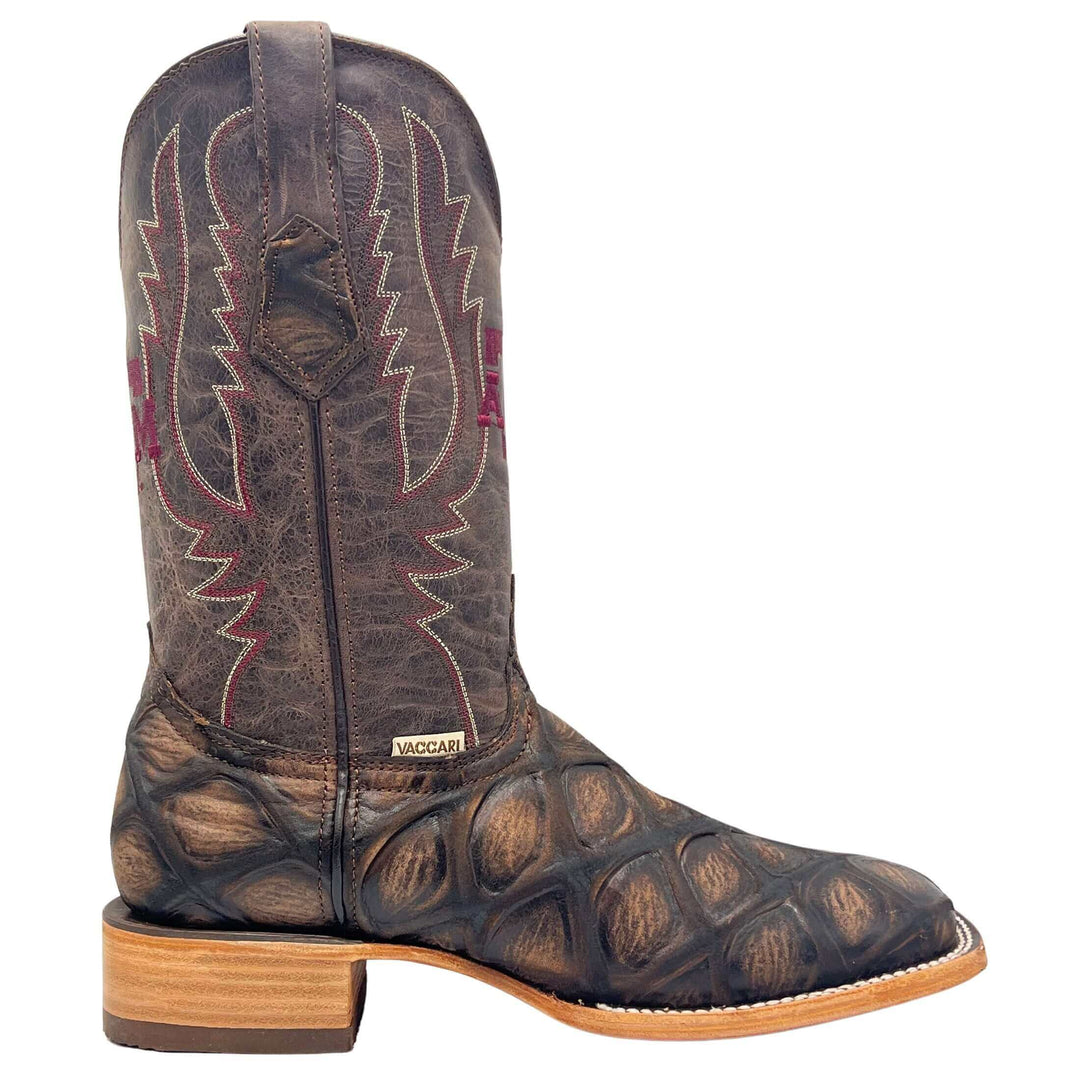 Men's University of Texas A&M Aggies Mocha/Mocha Pirarucu Print Square Toe Cowboy Boots Cooper by Vaccari