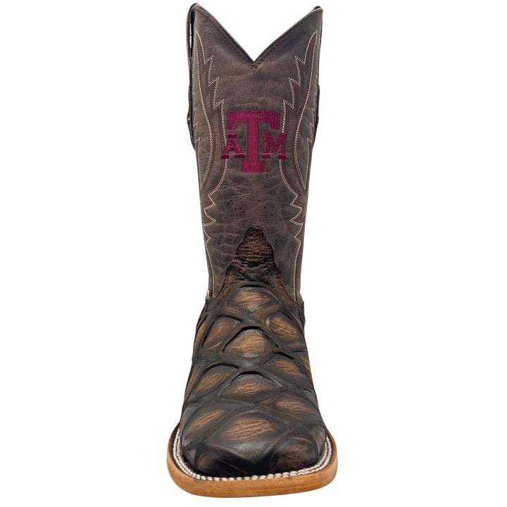 Men's University of Texas A&M Aggies Mocha/Mocha Pirarucu Print Square Toe Cowboy Boots Cooper by Vaccari
