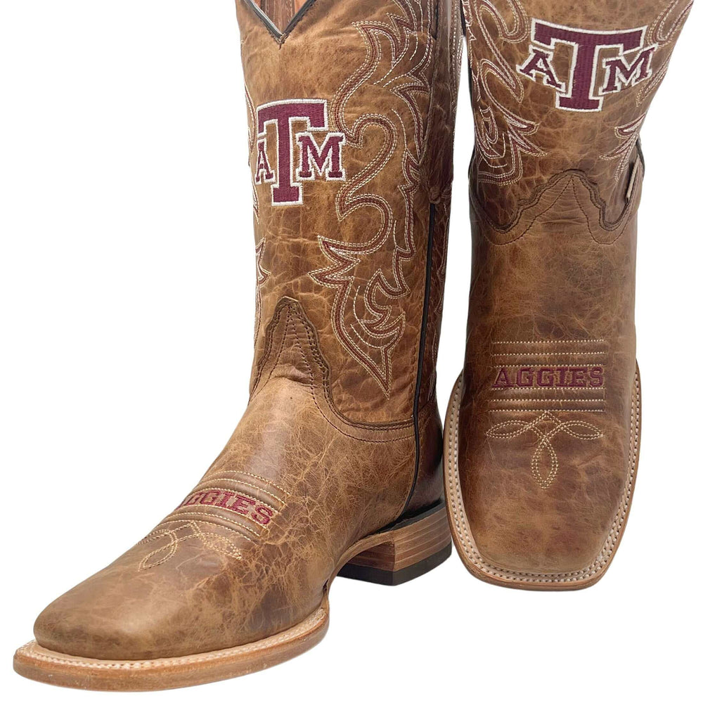 Men's University of Texas A&M Aggies Tan Square Toe Cowboy Boots Luke by Vaccari