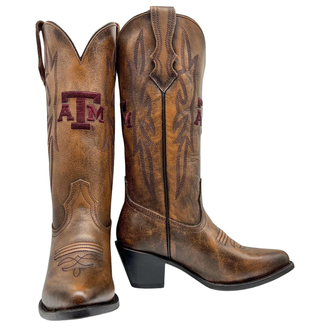 Women's Texas A&M Aggies Brown Pointed Toe Cowgirl Boots Chelsie by Vaccari