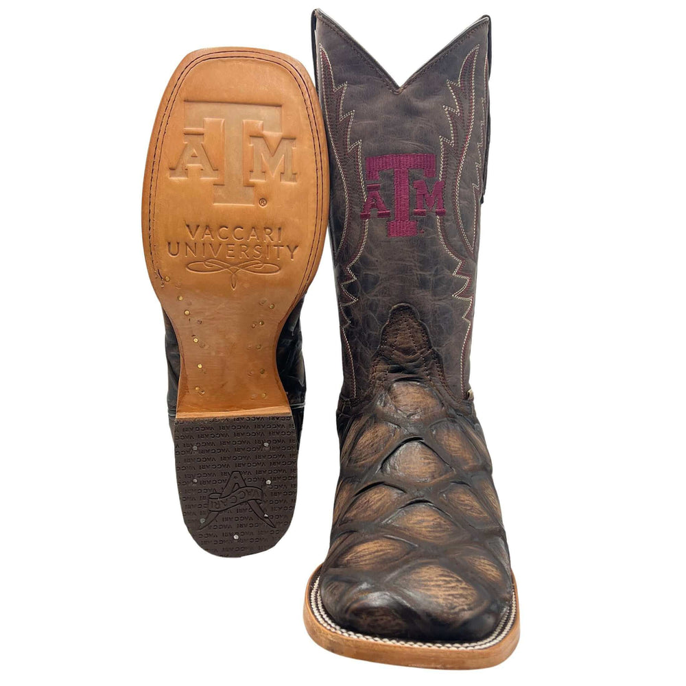 Men's University of Texas A&M Aggies Mocha/Mocha Pirarucu Print Square Toe Cowboy Boots Cooper by Vaccari