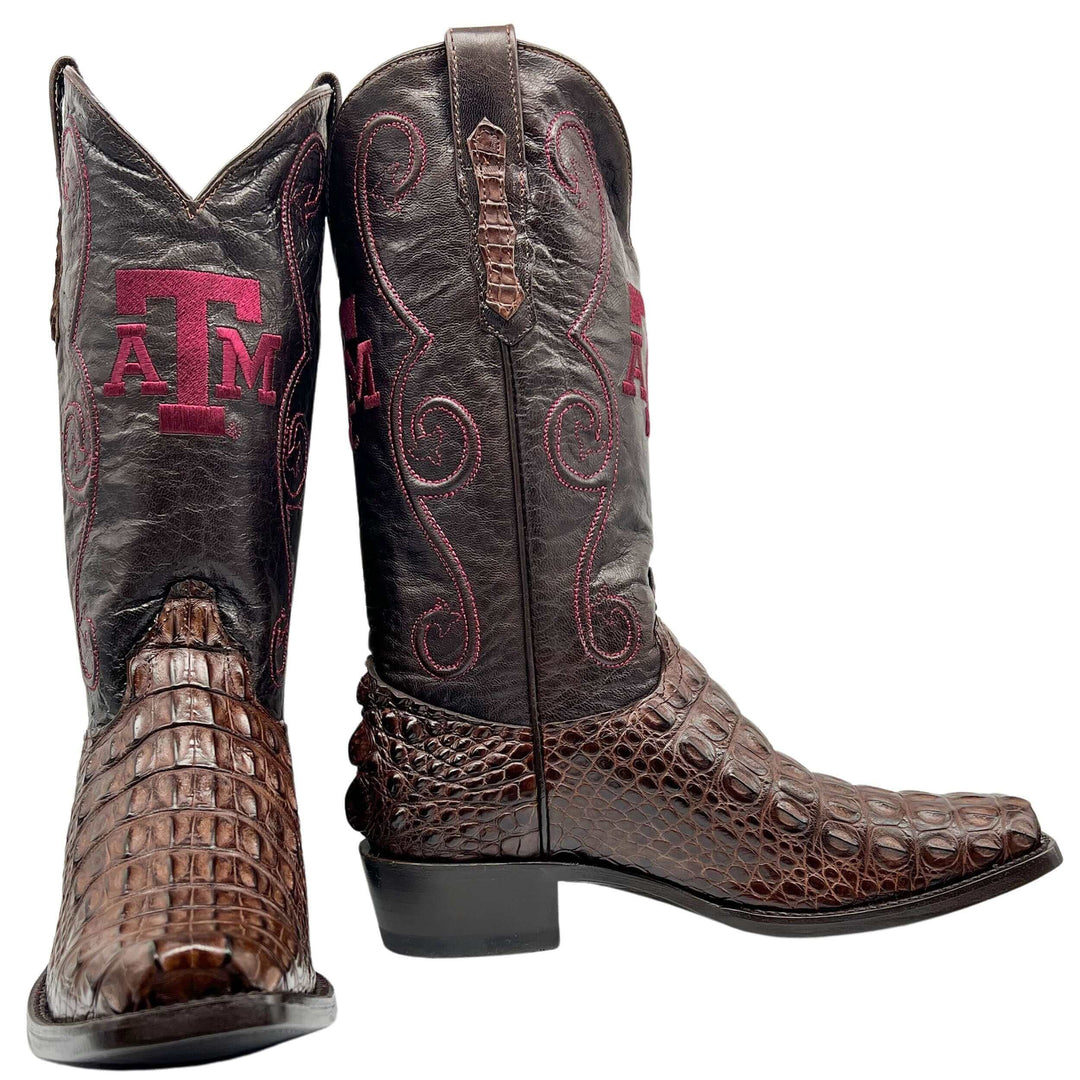 Men's University of Texas A&M Aggies Mocha JW Toe Hornback American Alligator Cowboy Boots David by Vaccari