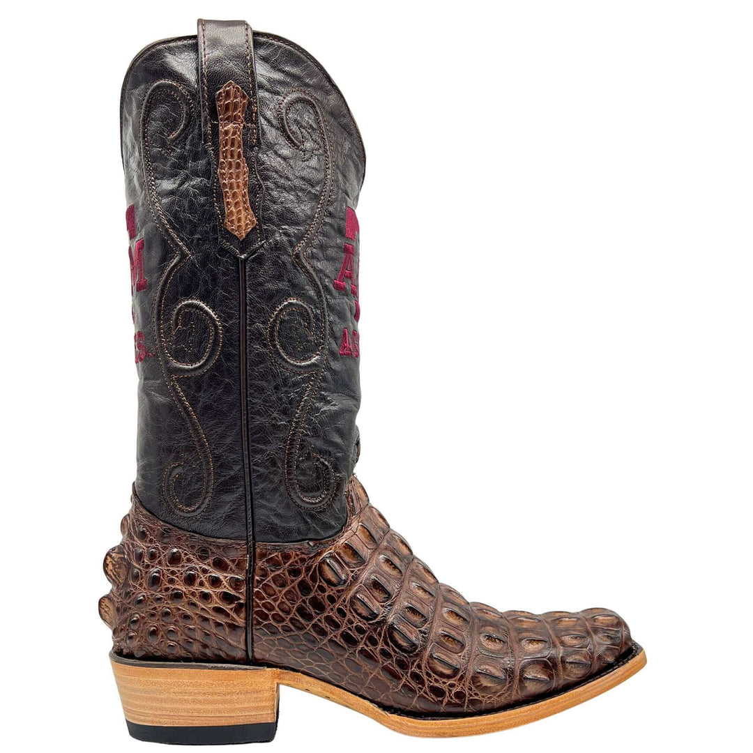 Men's Texas A&M Aggies Brown JW Toe Hornback American Alligator Cowboy Boots David by Vaccari