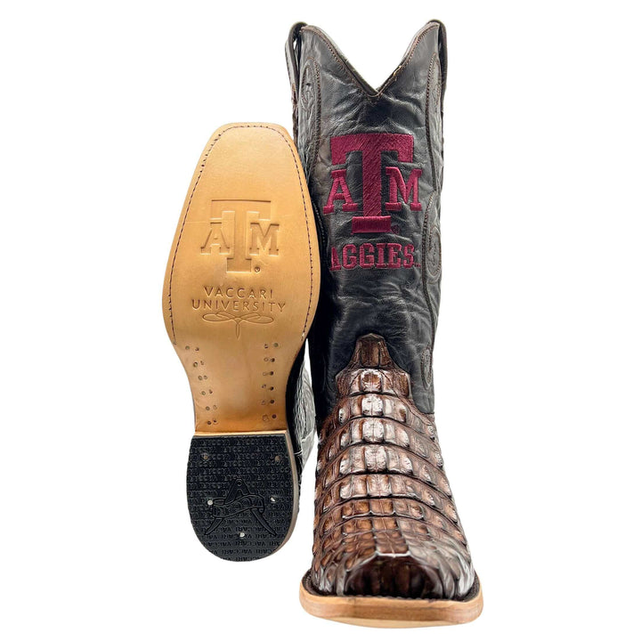 Men's Texas A&M Aggies Brown JW Toe Hornback American Alligator Cowboy Boots David by Vaccari