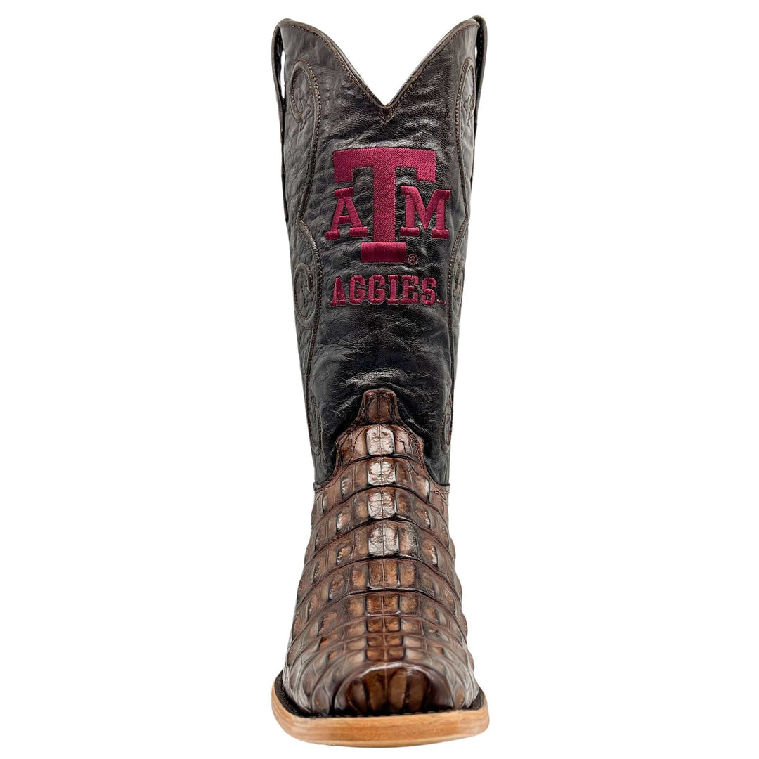 Men's Texas A&M Aggies Brown JW Toe Hornback American Alligator Cowboy Boots David by Vaccari