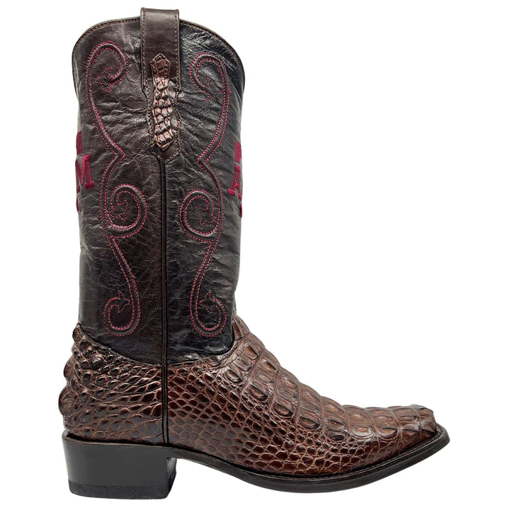 Men's University of Texas A&M Aggies Mocha JW Toe Hornback American Alligator Cowboy Boots David by Vaccari