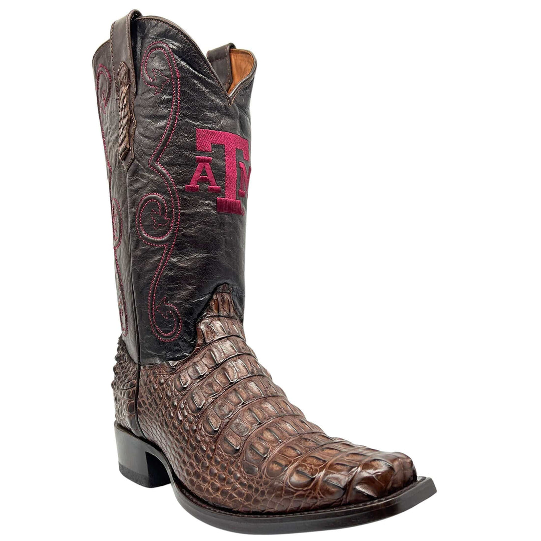 Men's University of Texas A&M Aggies Mocha JW Toe Hornback American Alligator Cowboy Boots David by Vaccari