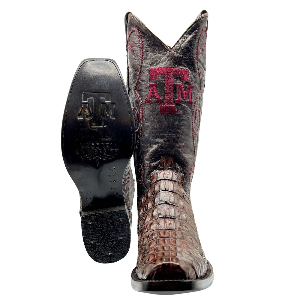 Men's University of Texas A&M Aggies Mocha JW Toe Hornback American Alligator Cowboy Boots David by Vaccari