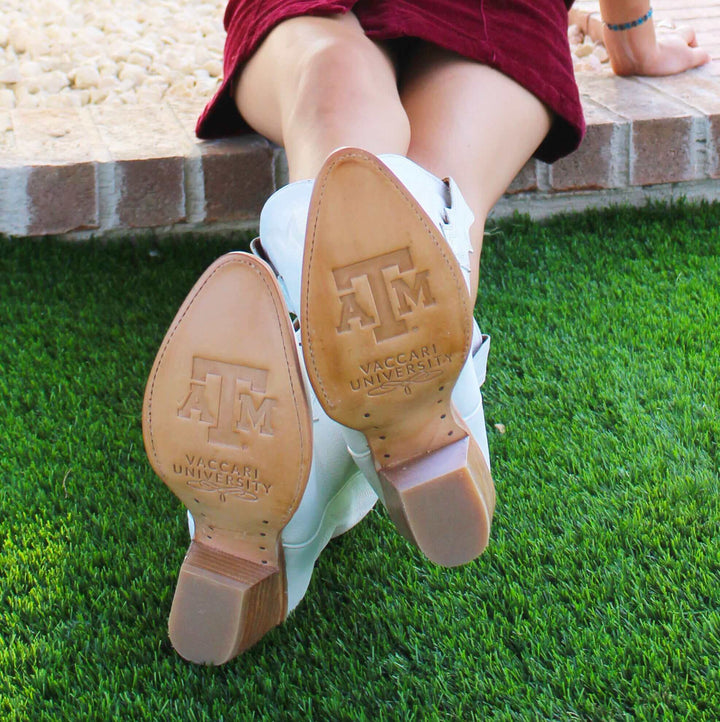 Women's Texas A&M Aggies All White Pointed Toe Cowgirl Boots Leighton Vaccari University