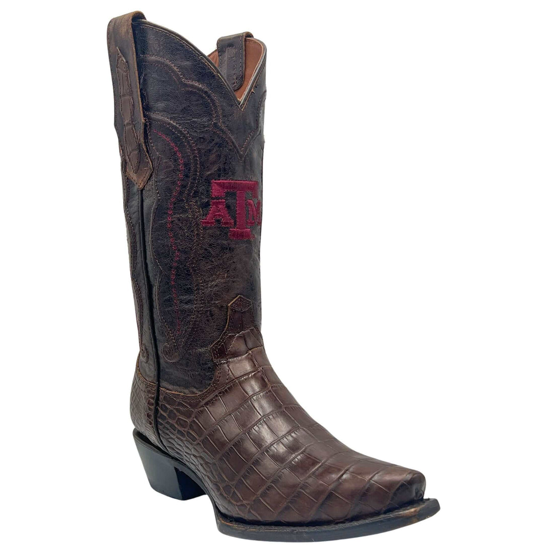 Women's Texas A&M Aggies Brown American Alligator Snip Toe Cowgirl Boots Olivia by Vaccari