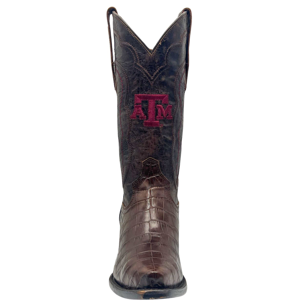 Women's Texas A&M Aggies Brown American Alligator Snip Toe Cowgirl Boots Olivia by Vaccari
