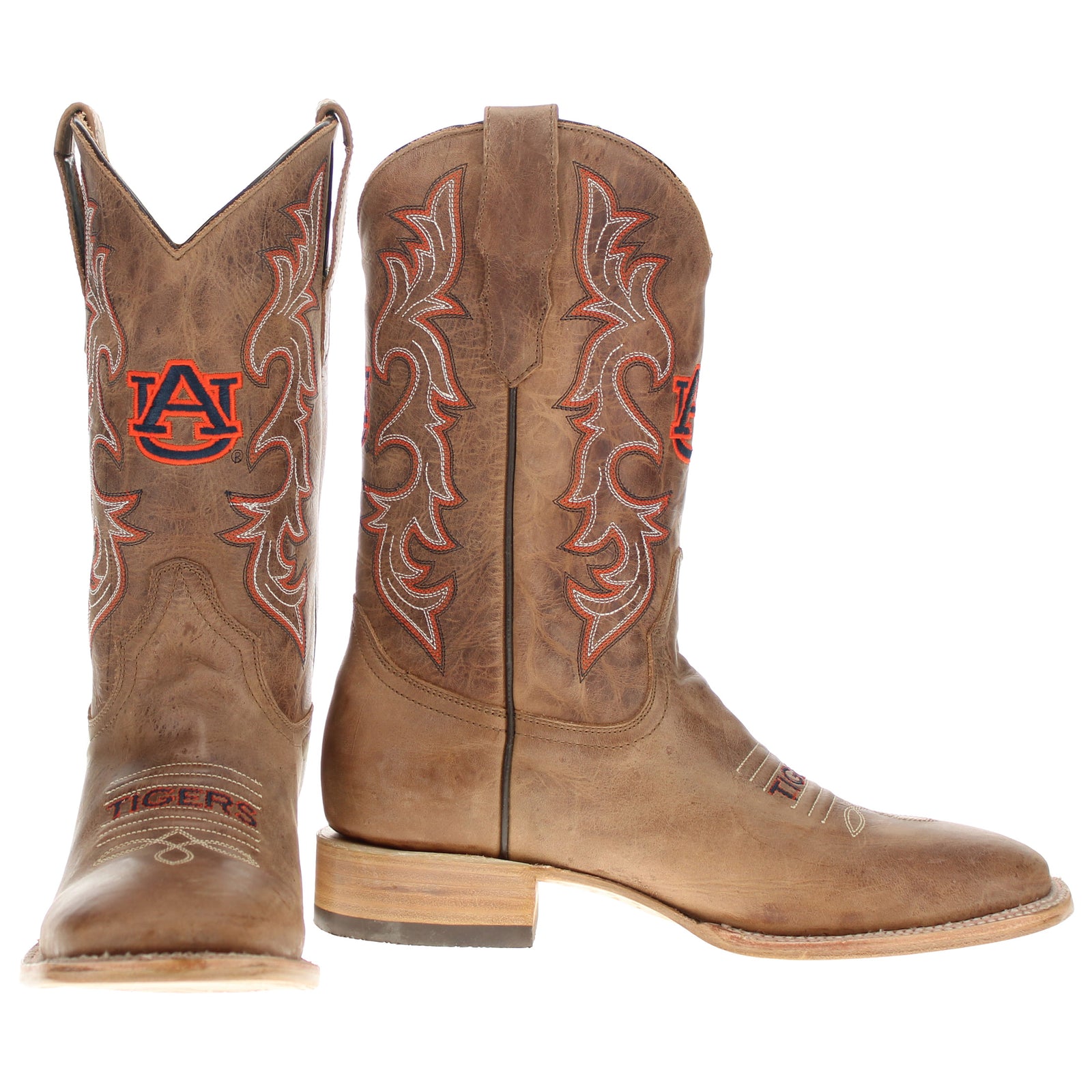 Men's Auburn University Tan Sqaure Toe Cowboy Boots by Vaccari